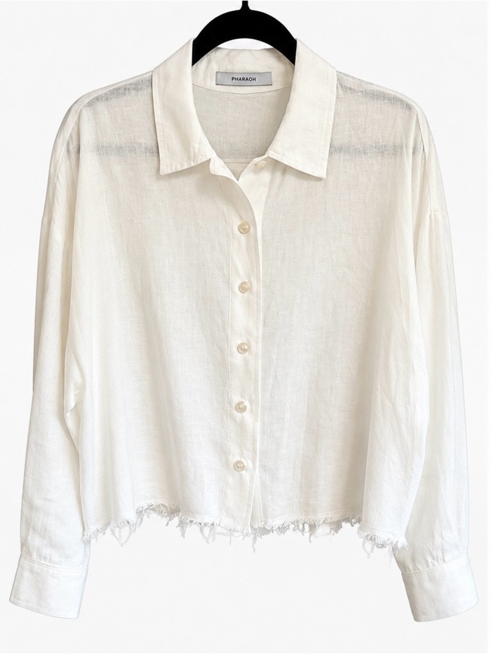 PHARAOH White 100% Linen Cropped Button Down Shirt Size 2/M
